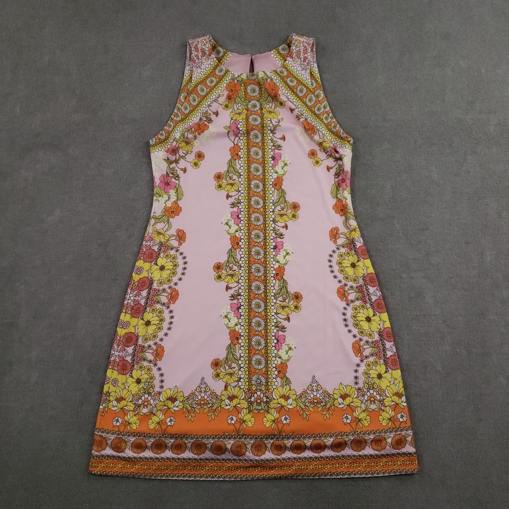 Hale Bob Dress Womens Small Pink Floral Shift Sleeveless Knee Length Lined